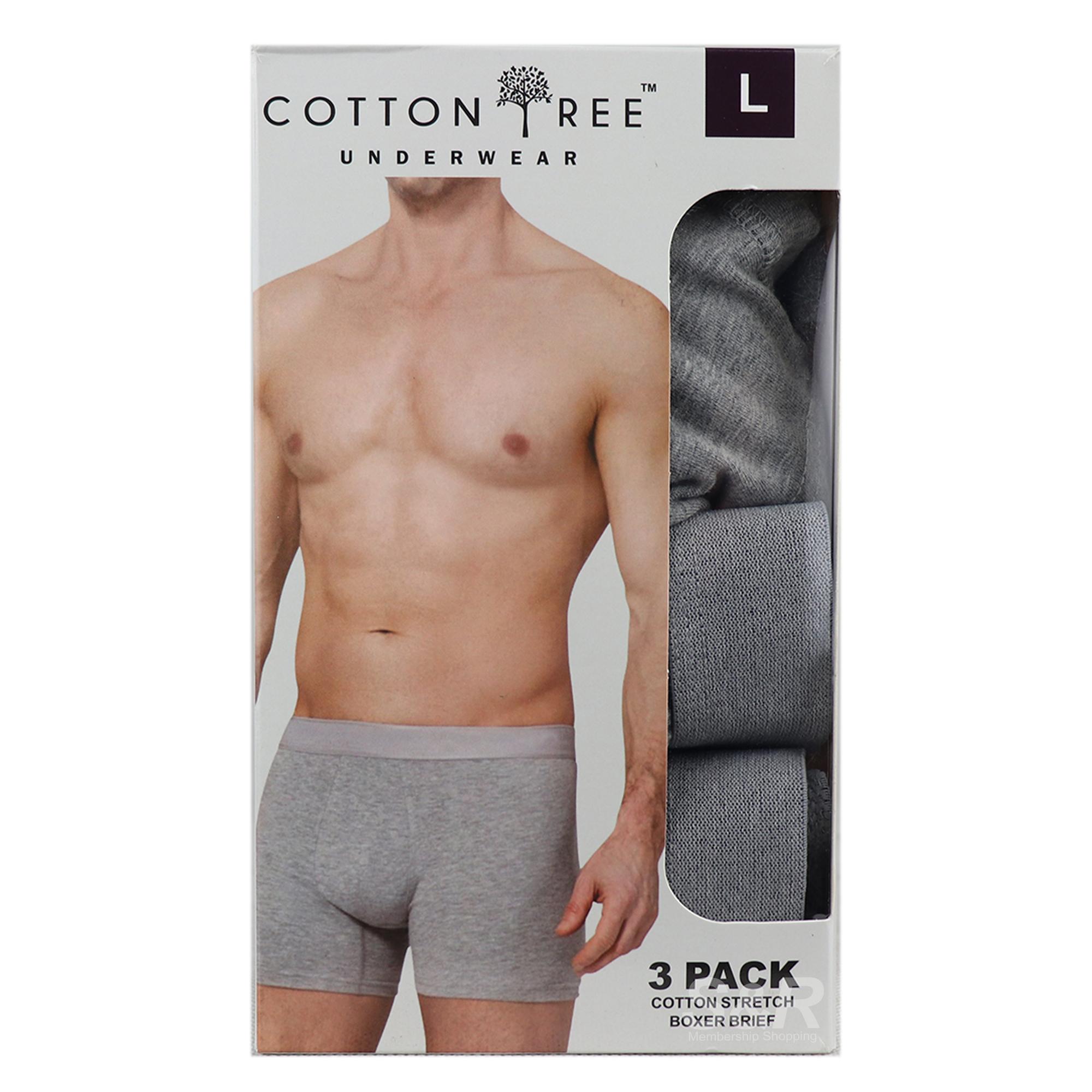 Cotton Tree Mens Boxer Brief Grey 3-Pack Large